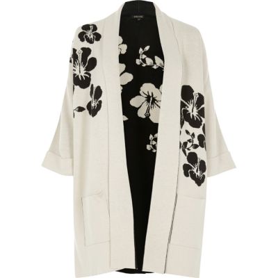 White and black flower knit cardigan